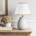 GO&SO 1 Pack White Linen Lampshades Natural Fabric Small Lamp Shades, 5"x9"x6.4" (Spider) with Stitched Brown Trim - Modern Rustic Bell Lamp Shades for Table Lamps, Wall Lamps, Bedroom, Living Room
