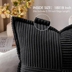 MIULEE Decorative Throw Pillow Covers for Couch Bed Livingroom 18x18 Inch Set of 2 Black Boho Accent Throw Pllows Broadside Striped Patchwork Soft Corduroy Pillowcases