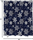 Vandarllin Christmas Shower Curtain, White Navy Snowflakes Pattern Shower Curtains Set with Hooks, Winter Waterproof Fabric Bathroom Curtains Decor Home Accessories, 60 X 72 Inch Long