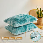 XeGe Tie Dye Faux Fur Fluffy Throw Pillow Cases, Plush Shaggy Soft Furry Pillowcases, 20x26 Velvet Fuzzy Decorative Pillow Covers for Bed Couch Zipper Closure, Set of 2(Standard, Tie Dye Teal Green)
