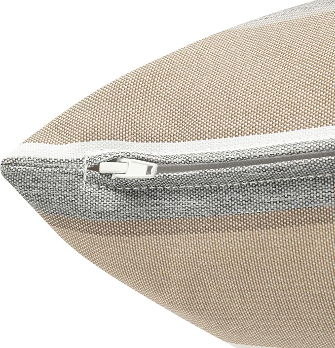 Outdoor Throw Pillows Water Resistant 18x18 inch,Decorative Throw Pillow with Insert Set of 2,Hidden Zipper Headrests for Patio Furniture Sofa Couch Chair(Gray Stripe)