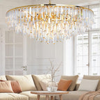 Gold Crystal Chandelier for Dining Room, 40" Modern Round Luxury Chandeliers 7-Tier 17 Lights Large Adjustable Height Ceiling Hanging Pendant Light Fixture for Living Room Bedroom Foyer