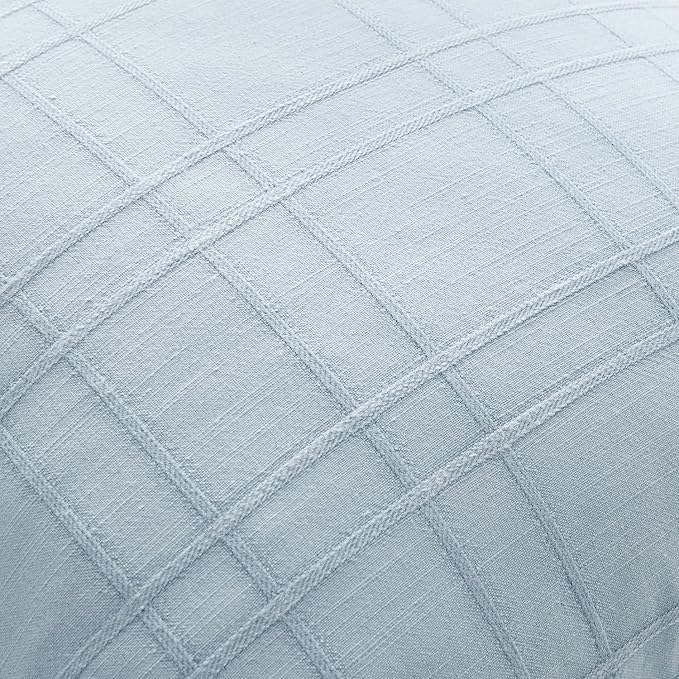 MIULEE Decorative Linen Check Throw Pillow Covers Neutral Farmhouse Vintage Pillow Covers 18x18 Set of 2 Boho Modern Home Decor for Sofa Couch Bedroom Cushion Coastal Blue