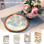 11.8 inch Round Rattan Serving Tray with Mother of Pearl Inlay Wicker Platter Coffee Tray for Coffee Table Decor Coastal Boho Kitchen Storage Display Decorative Basket Food Tray Handmade Wall Decor