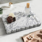 Genuine Scalloped Marble Tray, Real Natural Marble Stone Tray, Luxury Decorative Trays for Bathroom, Dresser, Vanity, Kitchen, Home Decor, 10.6" x 8", Calacatta Gray