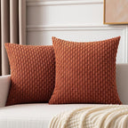 Kevin Textile Fall Pack of 2 Corduroy Decorative Throw Pillow Covers 22x22 Inch Soft Boho Striped Pillow Covers Modern Farmhouse Home Decor for Sofa Living Room Couch Bed Rust