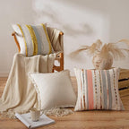 ANRODUO Pack of 2 Boho Decorative Throw Pillow Covers 18x18 Farmhouse Cushion Case Striped Chenille Pillow Cases Square Pillow Covers Accent Neutral Pillowcase for Sofa Couch Bed Fall, Pink Stripe