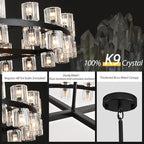 Modern 48 inch Black Round Chandeliers Light Fixture, Crystal Chandeliers for Dining Room, Living Room Chandelier, Wagon Wheel Chandelier Over Table, Suitable for Bedroom,Foyer,Includes Bulb