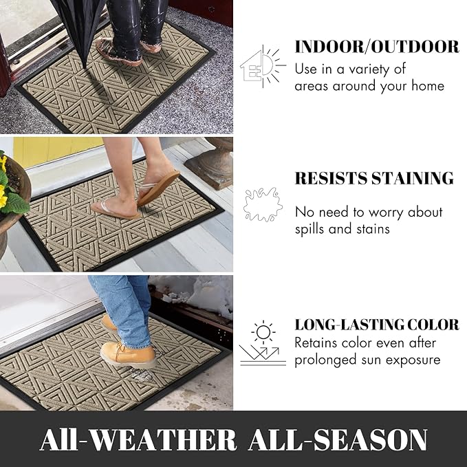Yimobra Outdoor Mats for Front Door, Stops Mud & Dirt at Entrance, Fits Garage & Patio, All-Weather Waterproof Non Slip Outdoor Indoor Welcome Mat, 29.5x17 Beige