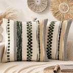 ANRODUO Pack of 2 Boho Decorative Throw Pillow Covers 18x18 Farmhouse Cushion Case Striped Chenille Pillow Cases Square Pillow Covers Accent Neutral Pillowcase for Sofa Couch Bed, Dark Green Stripe