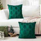 OTOSTAR Set of 2 Xmas Soft Plush Short Wool Velvet Decorative Throw Pillow Covers Square Luxury Style Cushion Case Pillow Shell for Sofa Bedroom Tree and Snowflake Green, 24x24 Inch