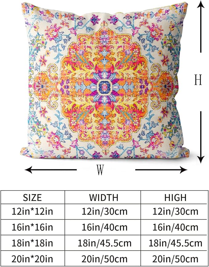 Snycler Orange Blue Ethnic Boho Pillow Covers 18x18 in Boho Carpet Cream Coral Floral Decorative Couch Pillow Cases with Zipper Set of 2 Home Decor for Living Room Bedroom Bed Cushion Outdoor