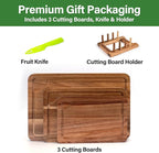 Wood Cutting Board For Kitchen, Wooden Cutting Board Set of 3 with Juice Groove, Double-Sided Chopping Board Serving Board for Meat, Vegetables and Cheese