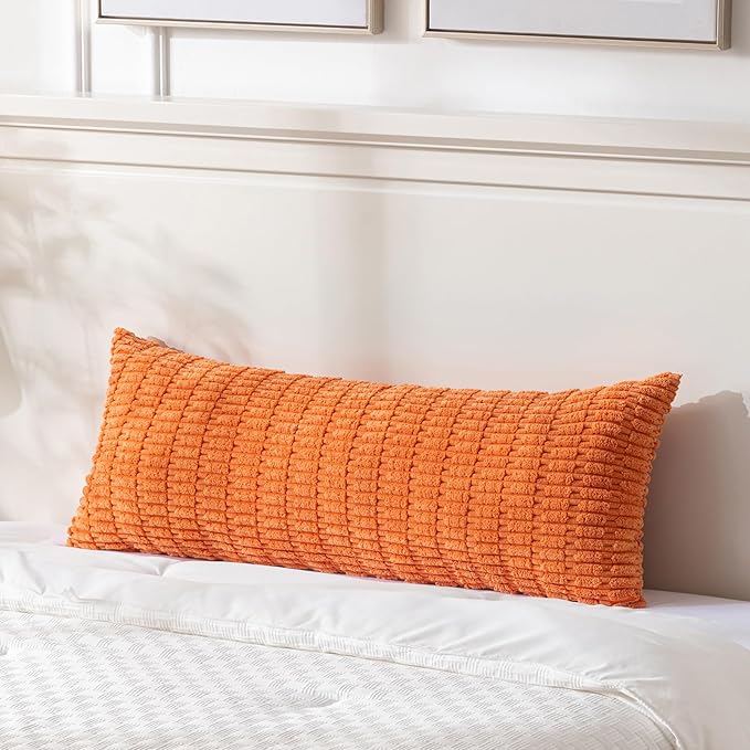 Fancy Homi Fall Orange Long Body Lumbar Decorative Throw Pillow Cover 20x54 Inch for Bed Couch Bedroom, Soft Corduroy Rectangle Solid Pillow Case 50x137 cm, Rustic Farmhouse Boho Room Decor