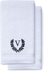 Decorative and Monogrammed Hand Towels for Bathroom Kitchen Makeup | Personalized Gift for Wedding-Bridal | Roman Font Custom Luxury Turkish Towel | Spa Collection, Oversized, 16 X 30 Inch, Set of 2