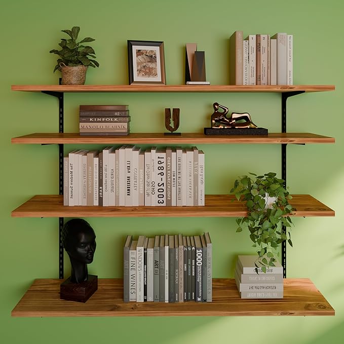 ROGMARS Floating Book Shelves for Wall,Natural Wood Adjustable Floating Wooden Wall Shelves 48 Inch for Bedroom,Living Room,Kitchen, Closet Organizers and Storage,Set of 4