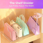 ANTOWIN 2 Pack Clear Purse Organizers for Closet, Adjustable Shelf Divider, Handbag Separators Storage Organizer, Shelf Divider in Bedroom, Office, Kitchen