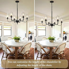 6-Light Farmhouse Black Chandelier 23.6 Inch - Rustic Industrial Iron Candle Hanging with Clear Glass Shades - Dining Room Lighting Fixture for Hallway, Living Room, Foyer, Bedroom,Kitchen Island