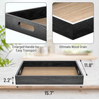 Wood Serving Tray with Handles, Home Decorative Wooden Rectangle Ottoman Decor Platter Vanity Tray for Breakfast Dinner Drinks Kitchen Dining Living Bathroom Restaurants Black Wooden