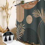 Boho Mid Century Leaf Shower Curtain Set,Arch Sun Design,Minimalistic Leaves Pattern,Waterproof and Luxurious Fabric-12 Hooks(Brown-72" x 72")