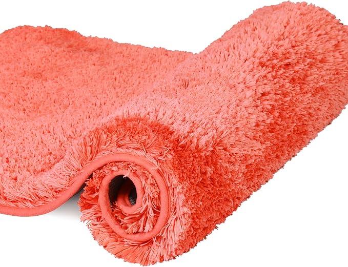Walensee Living Coral Bath Mat, 24" x 36", Extra Soft High-Pile Microfiber, Absorbent, Non-Slip, Machine Washable, Luxury Bathroom Rug for Bathroom Floor