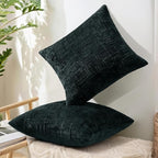 decorUhome Black Chenille Throw Pillow Covers 16x16 Set of 2 Thick Textured Slubby Couch Pillow Covers Farmhouse Accent Modern Neutral Decorative Pillow Cases for Bed Sofa Living Room