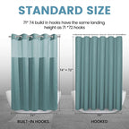 Teal No Hook Shower Curtain with Snap in Liner,230GSM Waffle Weave Shower Curtains for Bathroom,71W x 74H