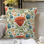 Red Blue Bright Floral Soft Velvet Throw Pillow Covers Set of 2 Colorful Flowers Green Leaf Plant Decorative Pillow Covers 18x18 Inch Boho Rustic Pillow Case For Sofa Couch Living Room Home Decor