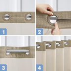 Furlinic No Hook Waffle Weave Shower Curtain with Snap in Fabric Liner,Honeycomb Textured Bathroom Curtains with See Through Top Window,Waterproof & Machine Washable,Beige,71x78 Inch
