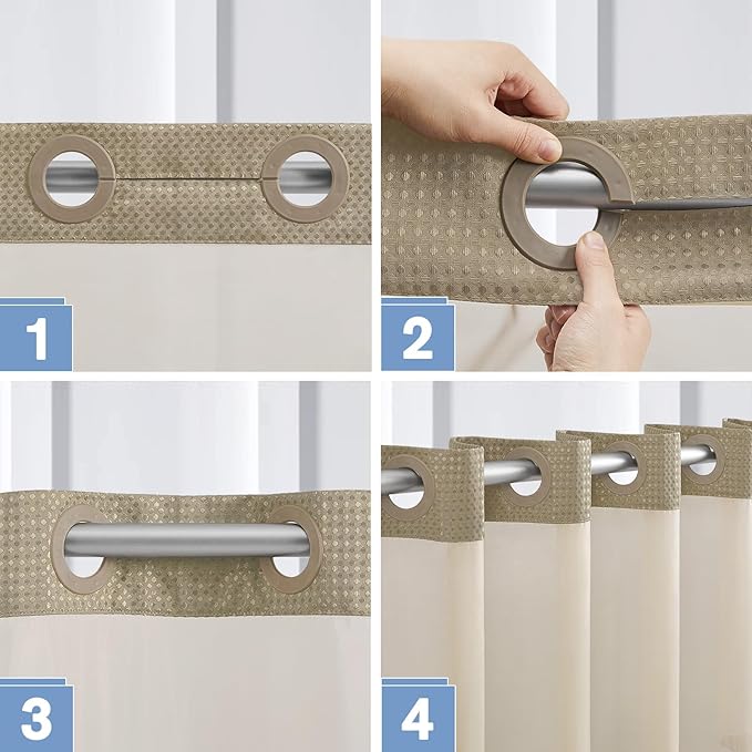Furlinic Waffle Weave No Hook Shower Curtain with Snap in Liner,Honeycomb Textured Bathroom Curtains with See Through Top Window,Waterproof & Machine Washable,Hotel Quality,Beige,71x84 Inch