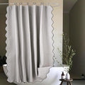 Grey Scalloped Edge Shower Curtain Linen Textured with 12 Metal Hooks Cute Heavy Duty Washable Waterproof Neutral Thick Extra Long Shower Curtain Sets for Hotel Bathroom 72x84 inches