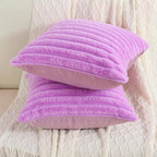 FUTEI Purple Striped Decorative Throw Pillow Covers 22x22 Inch Set of 2,Square Winter Decorations Couch Pillow Case,Soft Cozy Faux Rabbit Fur & Velvet Back,Modern Home Decor for Bed