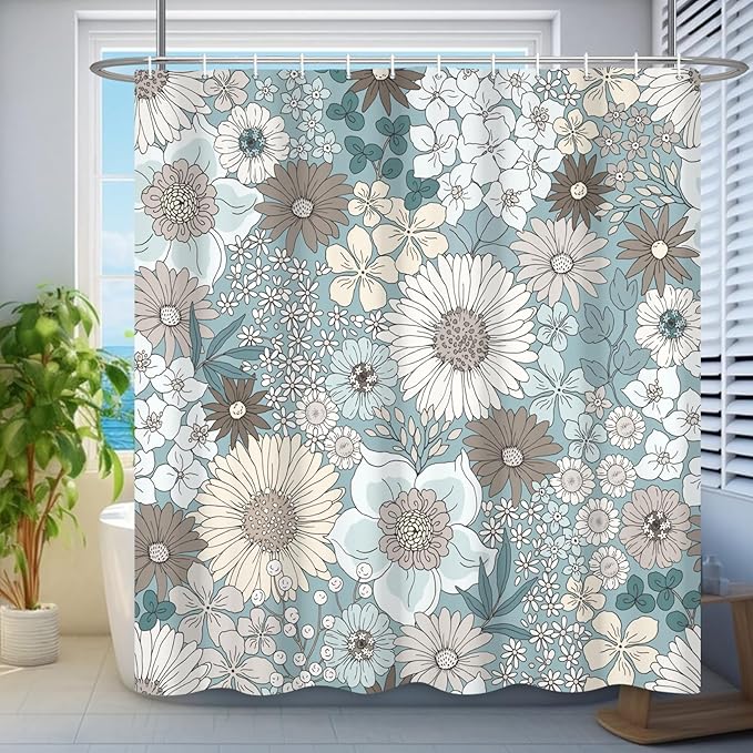 Floral Shower Curtain Rustic Various Floral Plant Curtain for Bathroom Tropical Botanical Farmhouse Waterproof Decor Shower Curtain with Hooks 36x72Inch