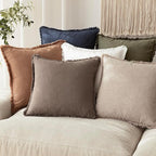 Foindtower Set of 2 Decorative Linen Fringe Throw Pillow Covers Cozy Farmhouse Cushion Cover with Tassels Accent Pillowcase for Couch Chair Sofa Bed Living Room Home Decor,24×24 Inch,Light Coffee