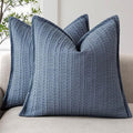 Foindtower Set of 2 Decorative Cotton Waffle Weave Throw Pillow Covers Euro Shams Cushion Covers Accent European Pillowcase for Bed Couch Sofa Bedroom Living Room Home Decor 24×24 Inch Blue