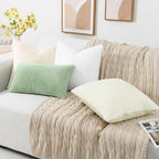 Pallene Faux Fur Plush Throw Pillow Covers 16x16 Set of 2, Soft Fluffy Couch Pillow Covers for Living Room, Sage Green