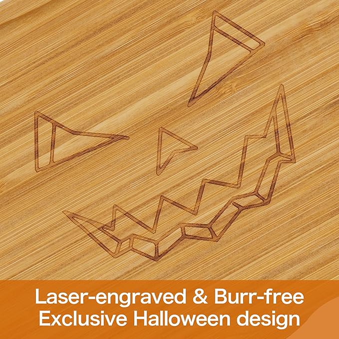 WILLKOMMEN Halloween Serving Platter, Pumpkin Shaped Charcuterie Board, Bamboo Serving Tray 10" x 9" for Party Child Spooky Appetizer Board Serving Dish Plate for Cheese,Snacks,Candy,Cookies