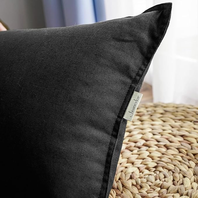 Jeanerlor Solid Cotton Linen Decoration 18"x18" Throw Pillow Cushion Case Special Pillow Cover Delicate Decorative Pillowcase for Couch/Bed/Chair,(45 x 45cm), Black