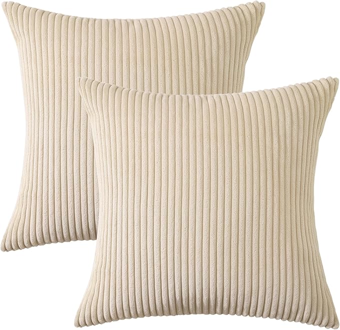 Mecatny Corduroy Decorative Throw Pillow Covers 26x26 Set of 2 for Sofa Living Room, Soft Neutral Boho Couch Pillow Covers for Home Decor, Beige