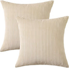 Mecatny Corduroy Decorative Throw Pillow Covers 16x16 Set of 2 for Sofa Living Room, Soft Neutral Boho Couch Pillow Covers for Home Decor, Beige