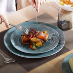 Melamine Dinnerware Sets of 12Pcs,Dishes Set for 4, Blue Dinnerware Sets, Suitable for Indoor and Outdoor Use,Unbreakable,Dishwasher Safe,BPA free