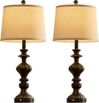 27.5" Farmhouse Table Lamps Set of 2 Bedside Lamp with USB C+A Ports & AC Outlet, 3 Way Dimmable Touch Lamps for Living Room Bedroom Office Hallway Rustic Nightstand Traditional Lamp