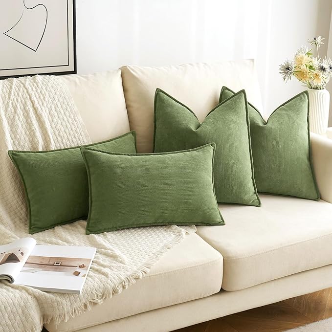 MIULEE Pack of 2 Sage Decorative Pillow Covers 18x18 Inch Soft Chenille Luxurious Couch Throw Pillows Farmhouse Cushion Covers with Elegant Design for Sofa Bedroom Living Room Home Decor