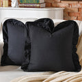 AmHoo Pack of 2 Throw Pillow Covers 100% Cotton Pre Washed Ruffle Decorative Pillowcase Cushion for Couch Sofa Bedroom 20 x 20-Inch Black