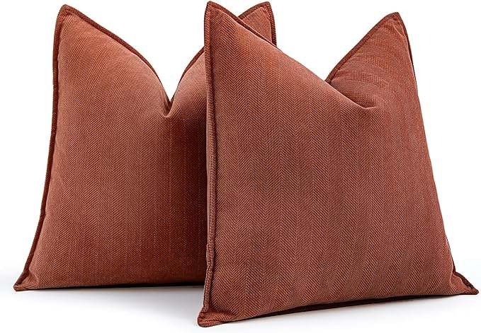 MIULEE Fall Pack of 2 Rust Decorative Pillow Covers 24x24 Inch Chenille Luxurious Couch Throw Pillows Farmhouse Cushion Covers Euro Shams with Elegant Design for Sofa Bedroom Living Room Home Decor