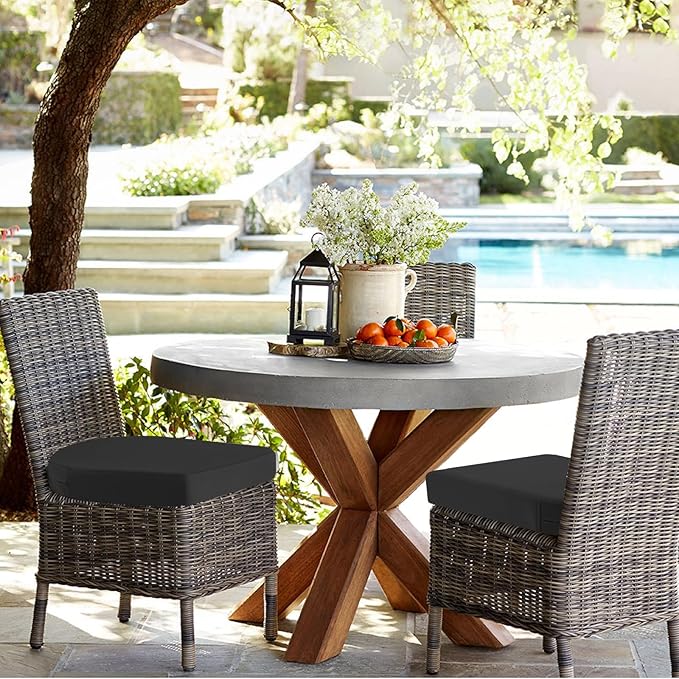 idee-home Outdoor Chair Cushions Set of 2, Thick 17" x 17" x 3" Outdoor Seat Cushion Patio Furniture Waterproof with Ties, Patio Chair Pads Dining Black