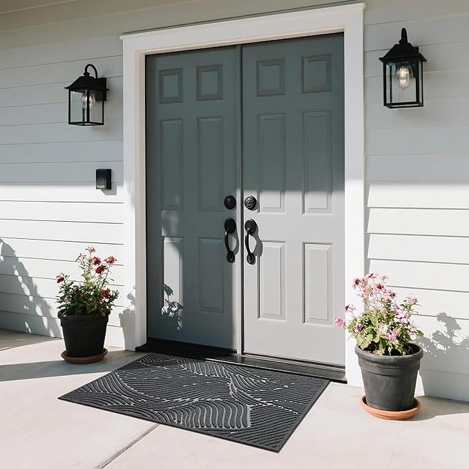 Yimobra Large Door Mat 47x32, All-Weather Waterproof Art Line Outdoor Mats for Front Door, Heavy Duty Non-Slip Welcome Matt for Garage Patio Proch Entryway Indoor, Dark Grey