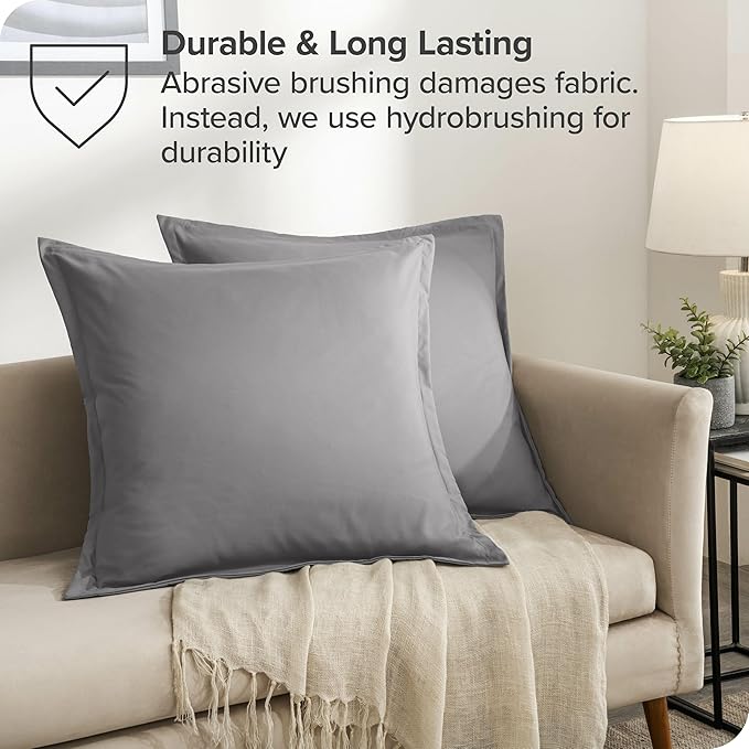 Bare Home Euro Pillow Sham Covers - Set of 2 - Premium 1800 Ultra-Soft Microfiber - Double Brushed - Bed Pillow Shams - Pillows Not Included (Set of 2, Light Grey)