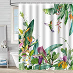 Summer Hummingbird Shower Curtain Tropical Leaves Floral Bird Green Shower Curtains for Bathroom Waterproof Polyester Fabric Bath Curtain 72 x 72 Inch with 12 Hooks