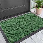 Smiry Welcome Door Mat Outside Entrance, Heavy Duty Trap Dirt and Moisture Easy Clean Low Profile Patio Porch Indoor Outdoor Front Doormat for Entry, 29.5x17 Inch, Green/Welcome